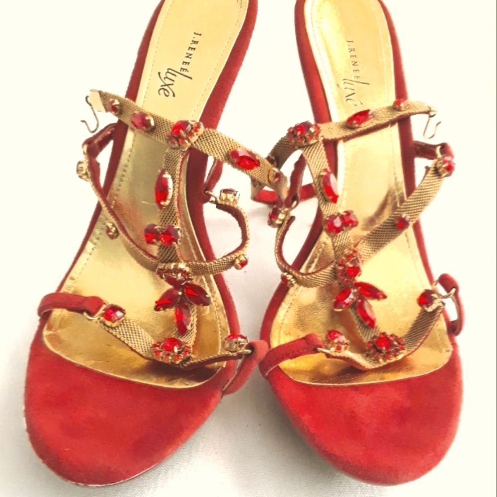 New! Lady Red Metallic Sandal Rhinestones Heels